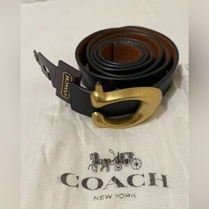 NWT Coach Men's Cut-To-Size Reversible Belt with Gold Buckle